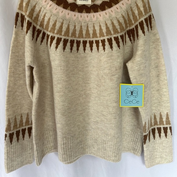 Beige Fair Isle Funnel Neck Sweater size: S - Picture 3 of 3